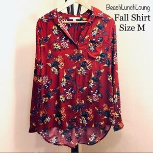 🍂 Fall Floral Button Down Shirt Viscose Top Tunic Lightweight